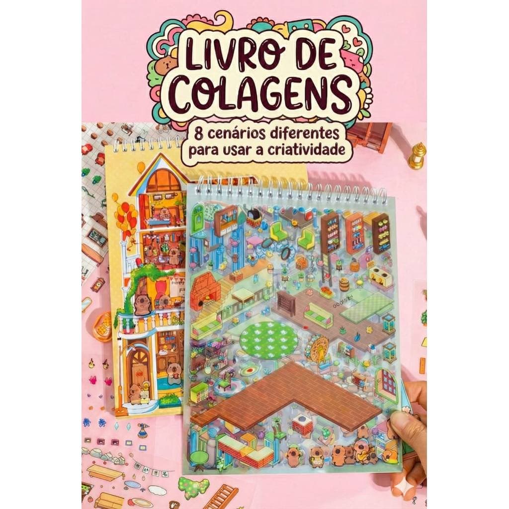 Livro Interativo Adesivos 3d 8 Cenários para montagem + Pinça - Caderno para Montar e Decorar