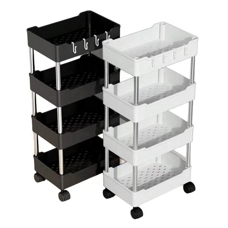 Organizador Móvel 4 Prateleiras com Rodinhas Multiuso Estreito para Cozinha, Banheiro e Lavanderia - Preto ou Branco