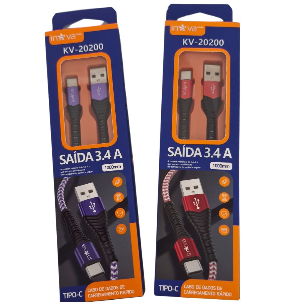Cabo Celular 3.4a Inova 1 Metros e 2 Metros Tipo C -  Dados