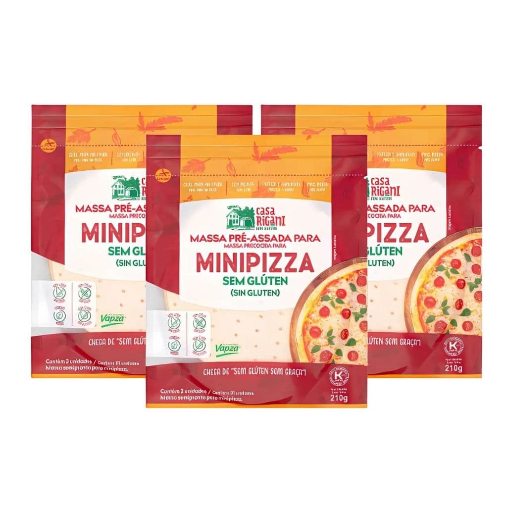 Kit Massa Mini Pizza Pré Assada Sem Glúten - Casa Rigani 3 Pacotes 210g