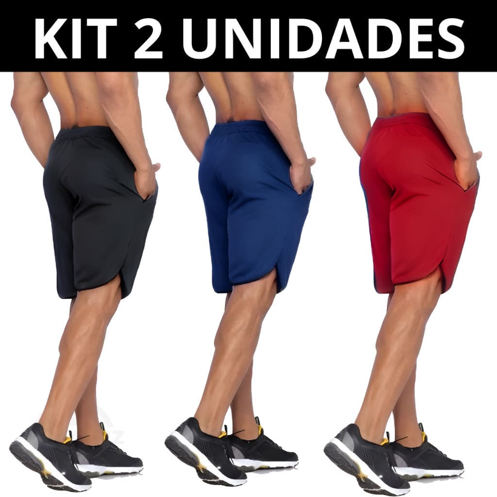 Kit Com 2 Bermudas Shorts Dry Fit Futebol esporte Colorido Com Bolso Academia