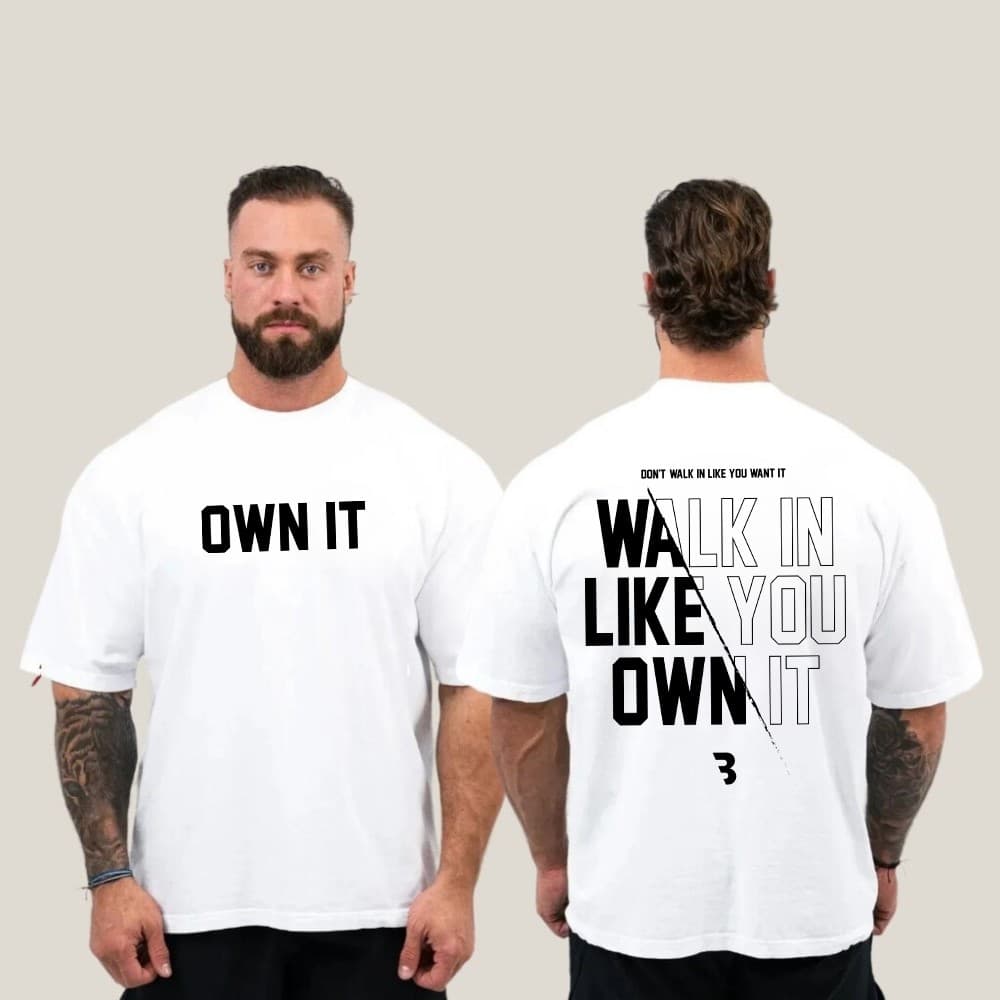 Camiseta Oversized Own It Premium Camiseta Frase Costas Academia Confortavel Estilosa Unissex