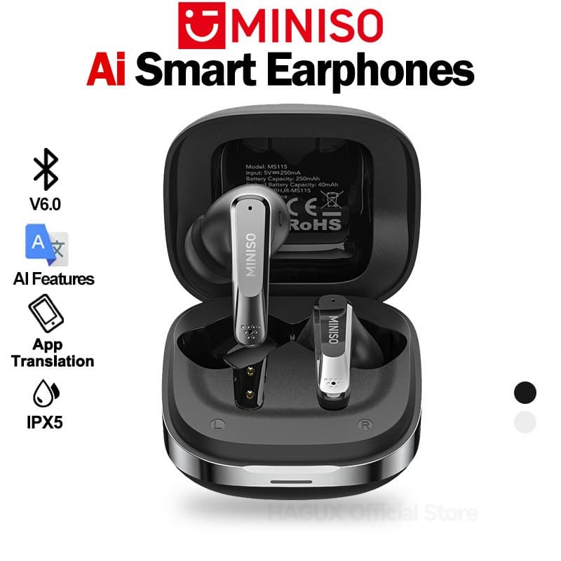 MNISO MS115 True Wireless Bluetooth V6.0 Fone de ouvido intra-auricular TWS Fone de ouvido AI Tradução em tempo Real 134