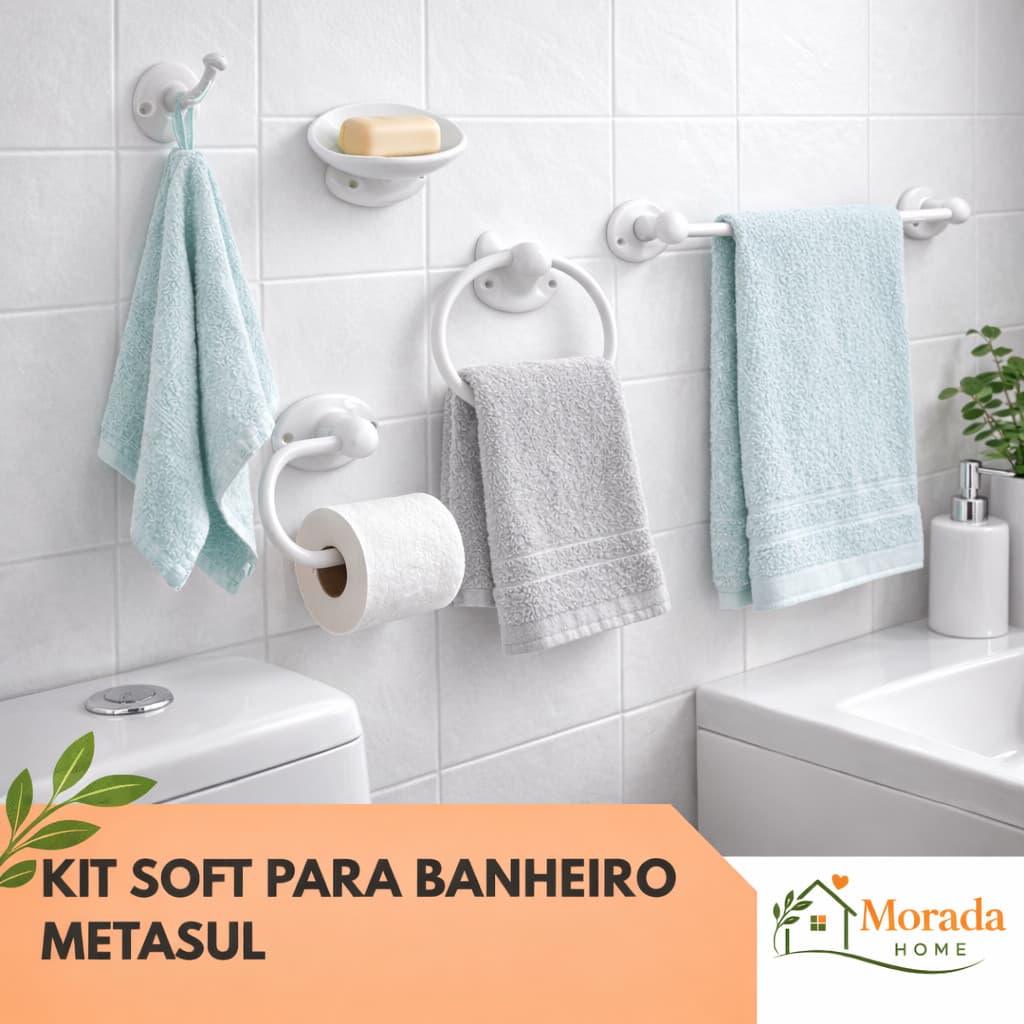Kit Soft Completo Jogo de Acessórios de Banheiro 5 Peças Porta Toalha Saboneteira Decoração Multiuso