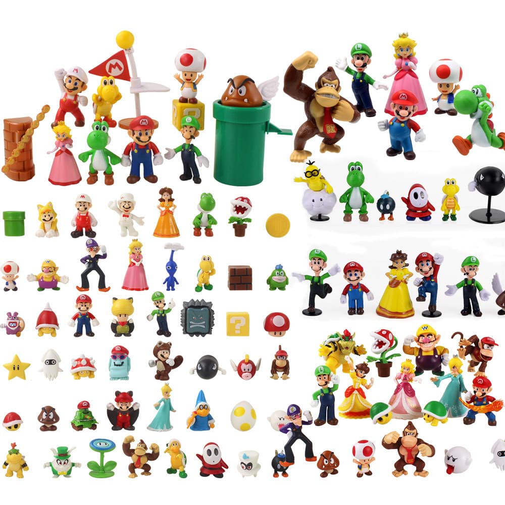 18 peças/48 peças/conjunto do jogo Super Mario Brothers.   Luigi, Yoshi, Bowser, Toad, Princesa Peach, Donkey Kong, Wari
