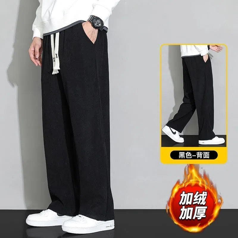 High-End calças de veludo masculino outono inverno forro de lã ins na moda solto perna larga em linha reta calças casuai