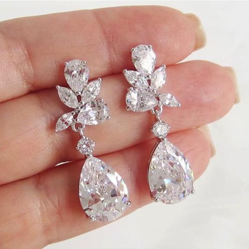 925 Prata Esterlina Transparente Zircônia Cúbica Balançar Brincos Feminino Para Noivado Casamento Gracioso Senhora Festa