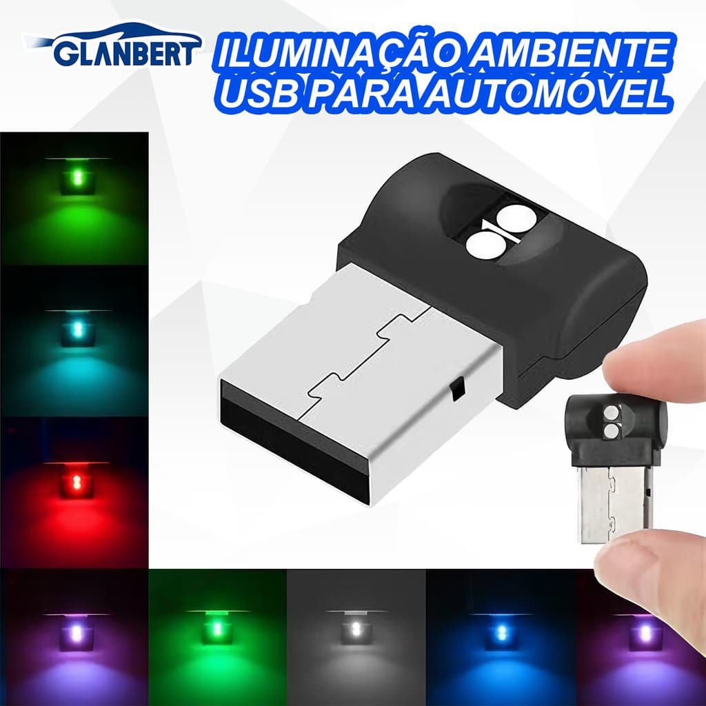 Luz Ambiente RGB Mini USB para Carro Decoração Interna Neon Acessórios Automotivos