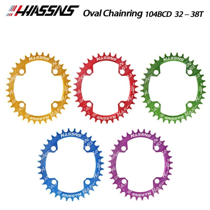 HASSNS Coroa 104BCD Oval Estreita Larga MTB Bicicleta 32T 34T 36T 38T Pedaleira