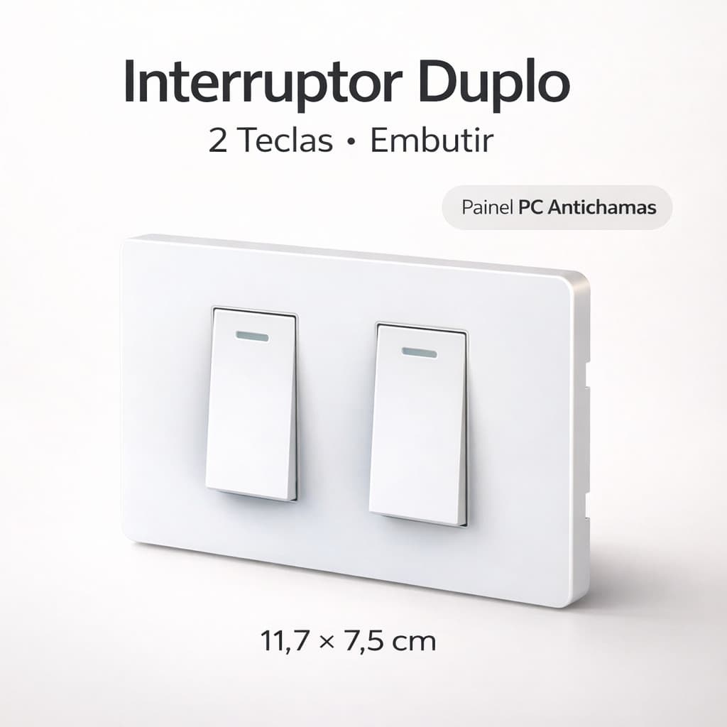 Interruptor Duplo de Parede 2 Teclas Embutir Painel PC Antichamas 10A 250V Branco Padrão Brasileiro Residencial