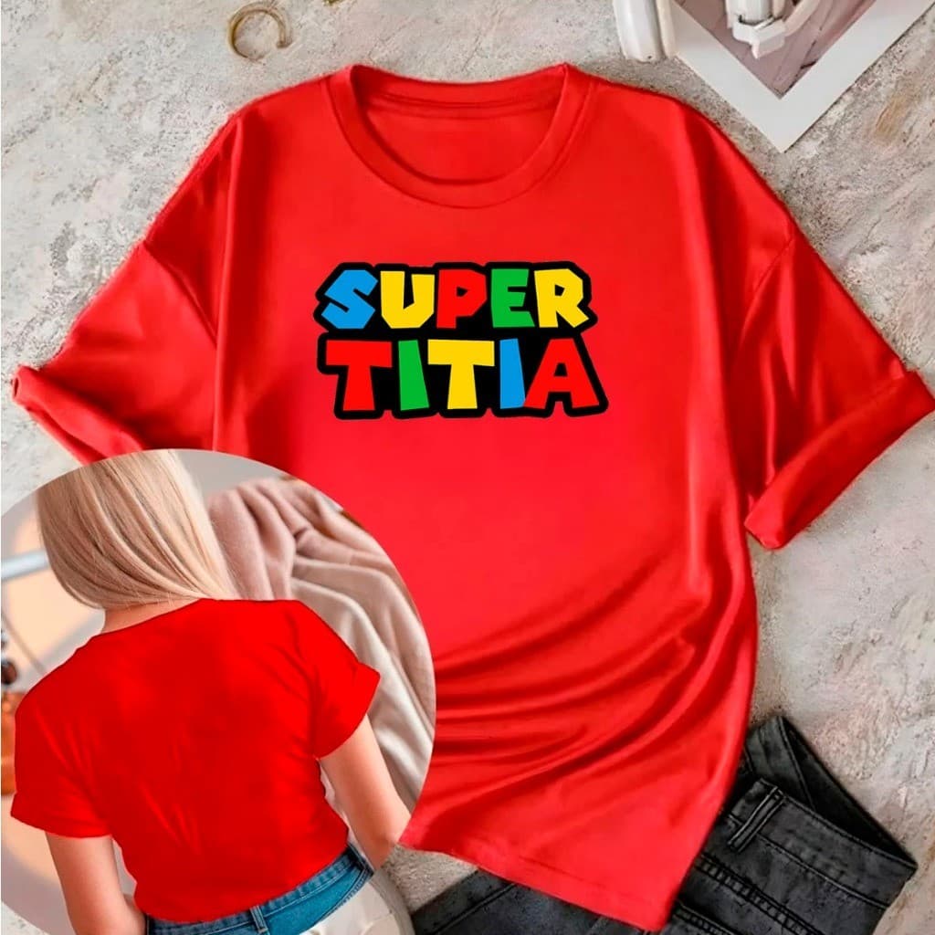camisa feminina Roupa Algodão Casual Super Titia old Game Jogo Mario Familia