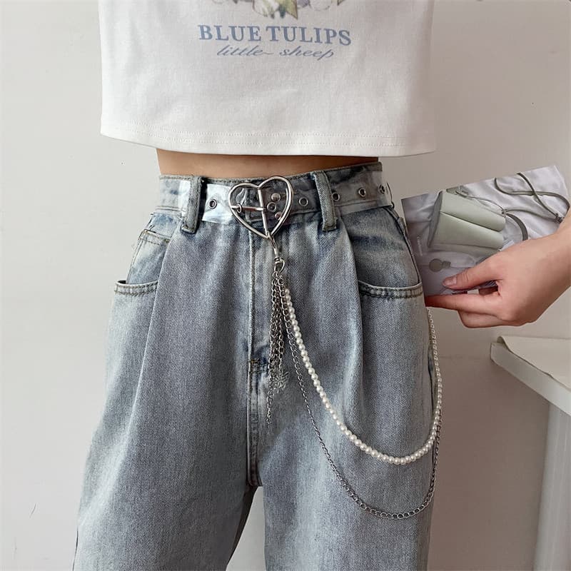 High-End cinto transparente senhoras largo verão amor pérola com saia Jeans cinto feminino ins estilo cinto