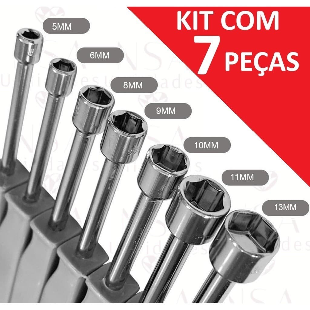 Jogo e kit de Chave Canhão 7 Pcs Aço 5 à 13 mm Profissional