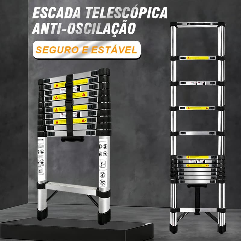 Escada telescópica em aço inoxidável de 2,6 metros adequada para uso doméstico e em obras