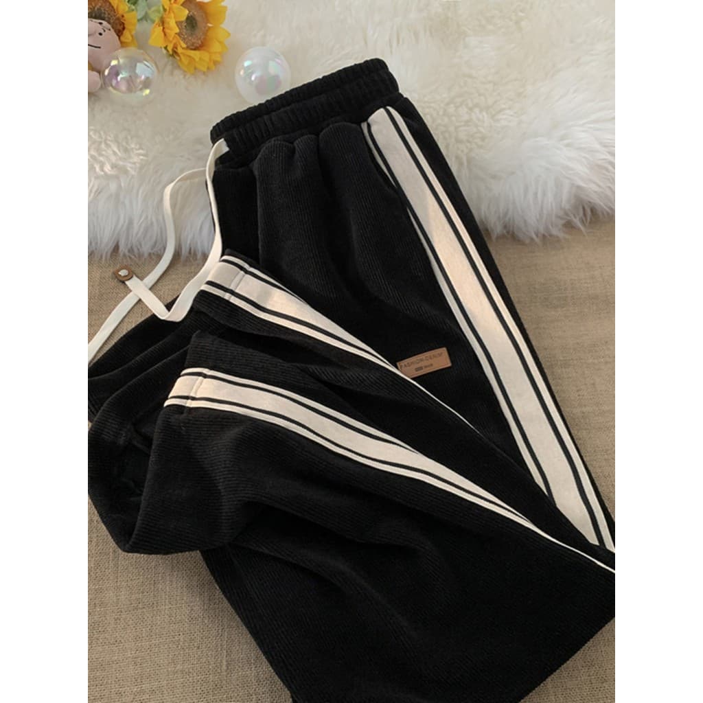 Calças de veludo das mulheres dos homens primavera outono estilo street Wear High street solto em linha reta Sweatpants