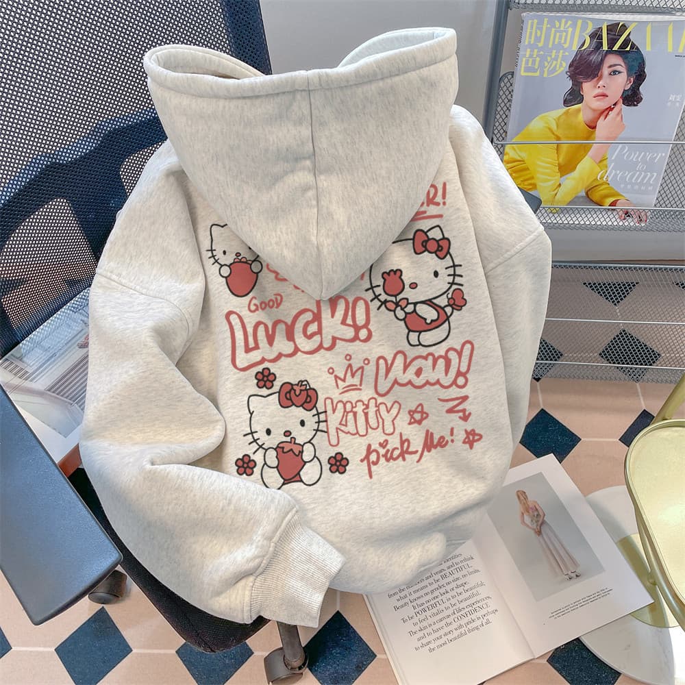 Blusa De Frio Unissex  Moletom Canguru Luck Now Hello Kitty Infantil Personagem Desenho Inverno