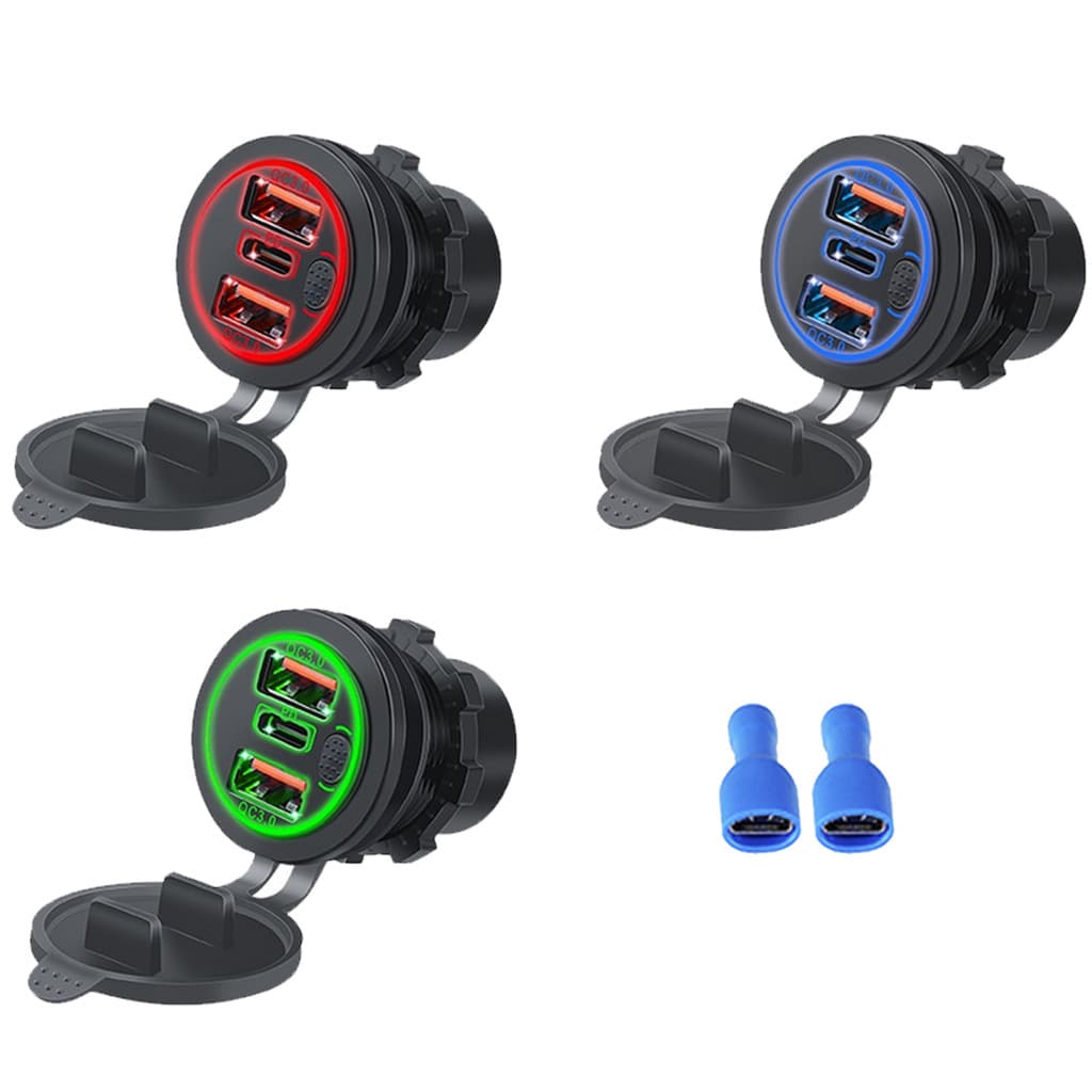 Tomada USB Tripla Veicular QC 3.0 e PD 20W 3 Saídas Base Principal