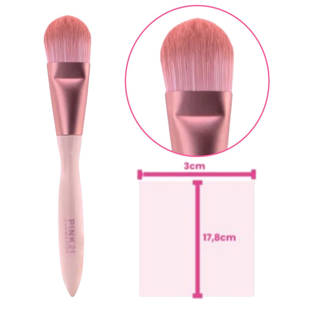 Pincel Para Base Língua de Gato Pink 21 HB87273 - Cerdas Macias e Aplicação Uniforme