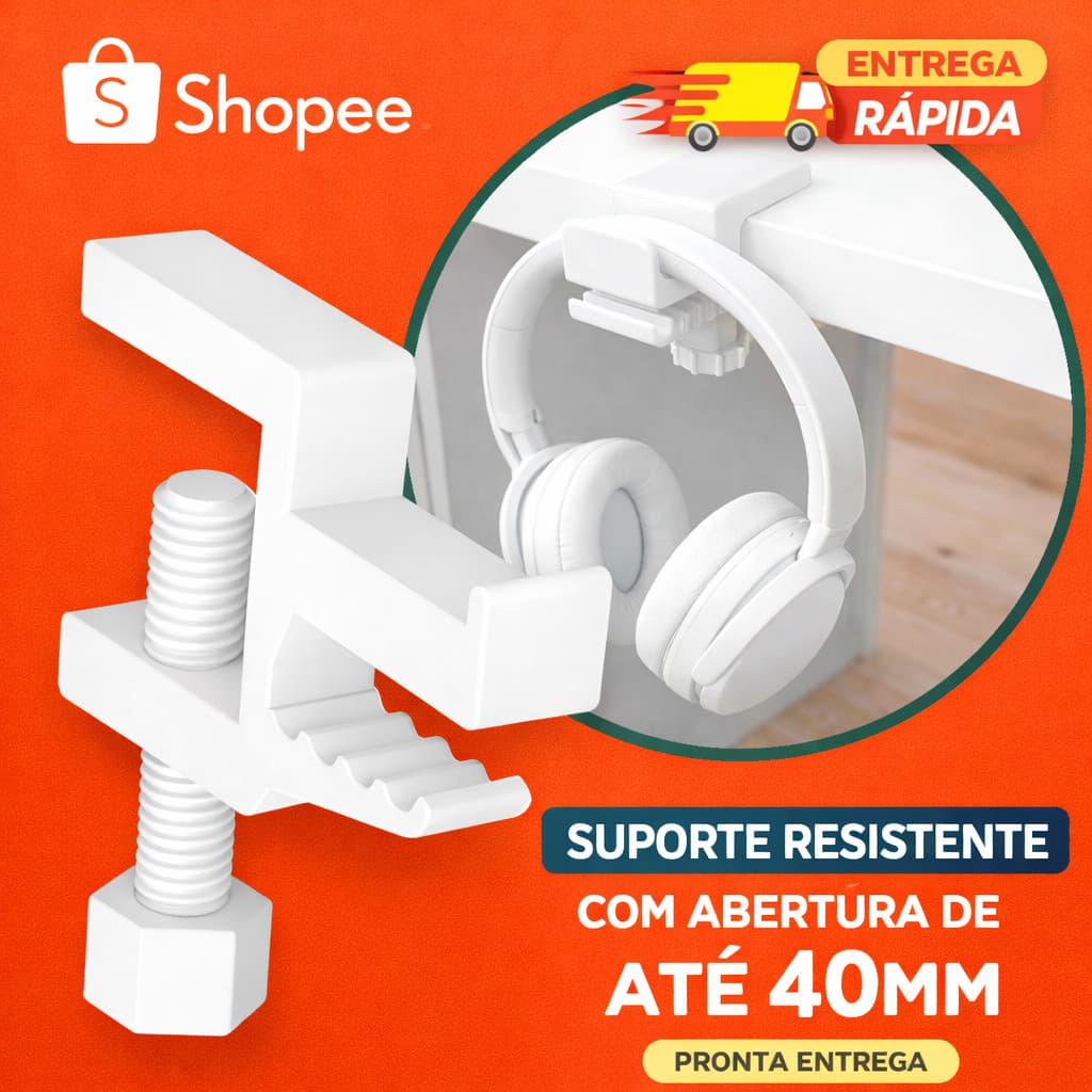 Suporte Headset Mesa Ajustável Para Fone Gamer e Cabos