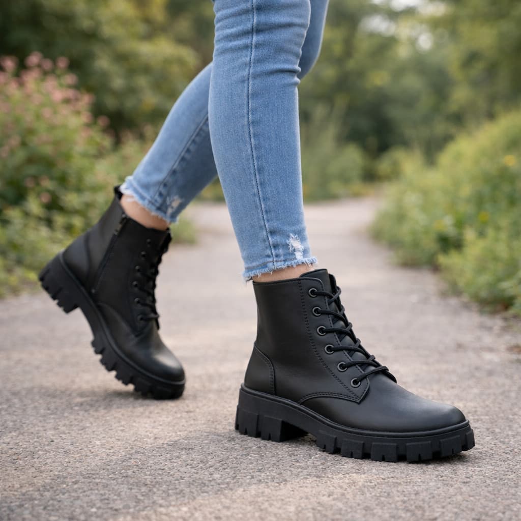 Bota Coturno Feminino Tratorado Blogueira Cano Médio Moda Inverno Casual Versátil