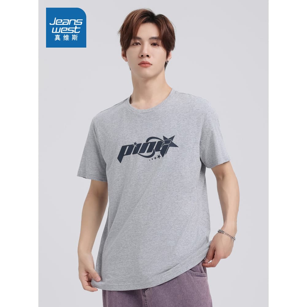 JW Zhenweisi Roupas masculinas primavera verão novo estilo masculino em torno do pescoço moda carta padrão impresso cami