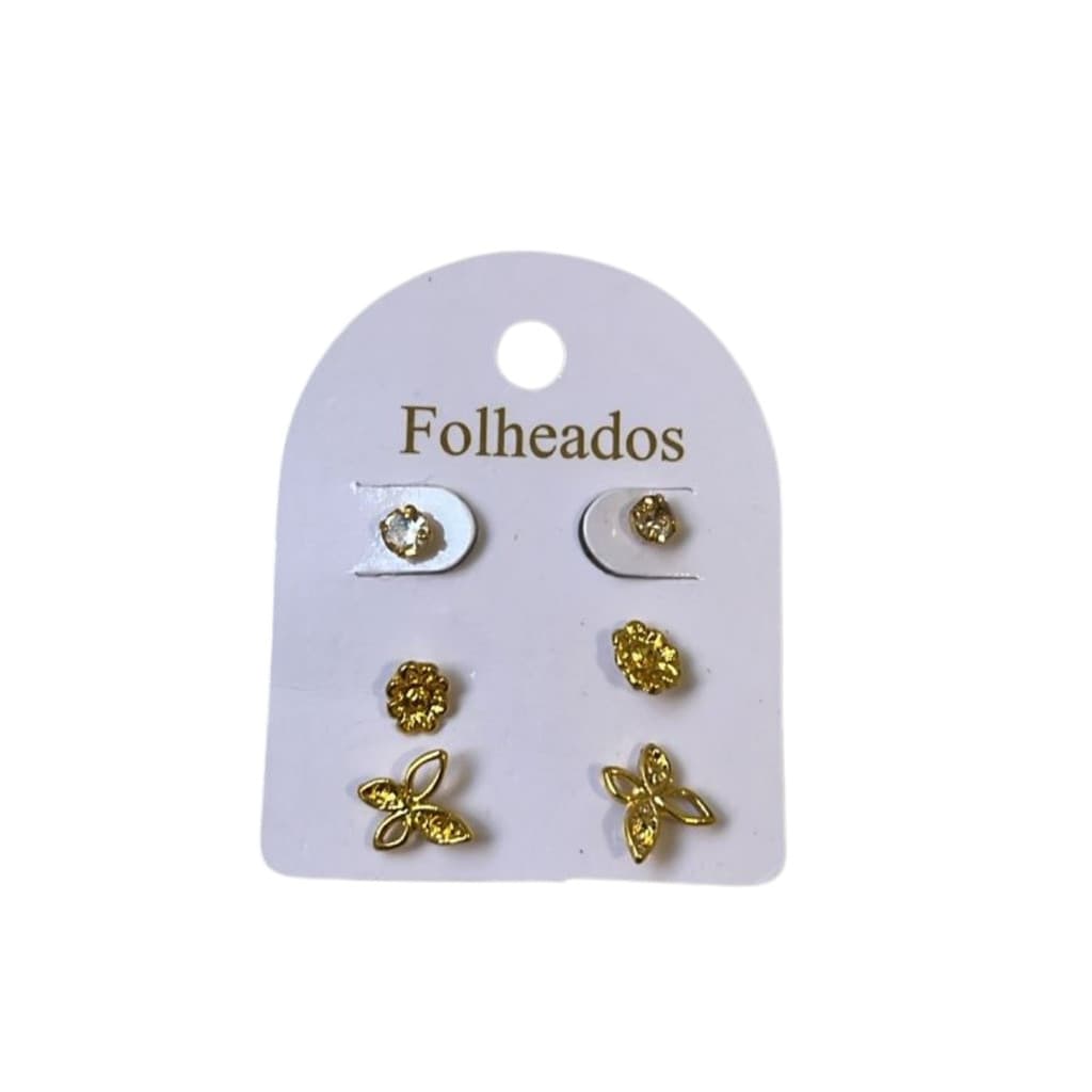 Bijuteria Kit de Brincos Semaninha Ouro 18K