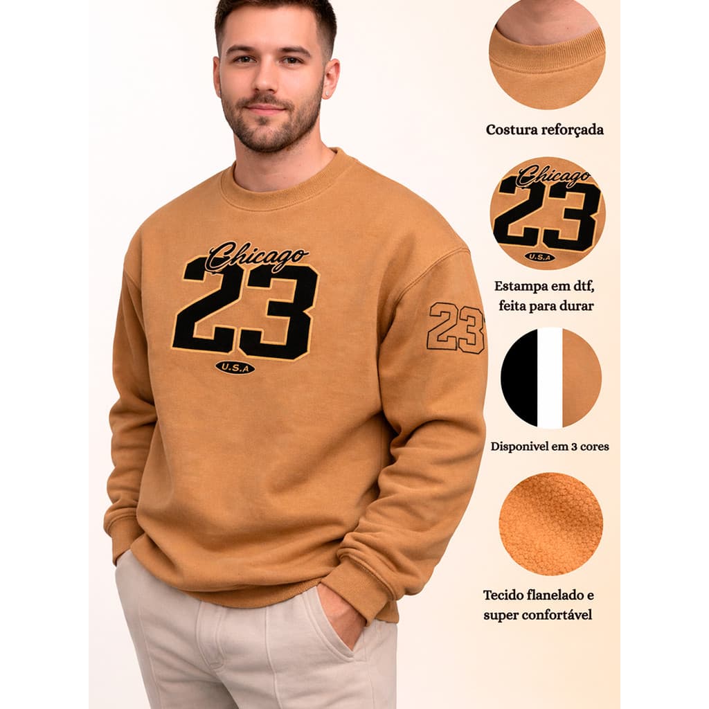 Moletom Gola Redonda Flanelado Blusa De Frio Básico Liso Masculino Feminino Casaco chicago 23