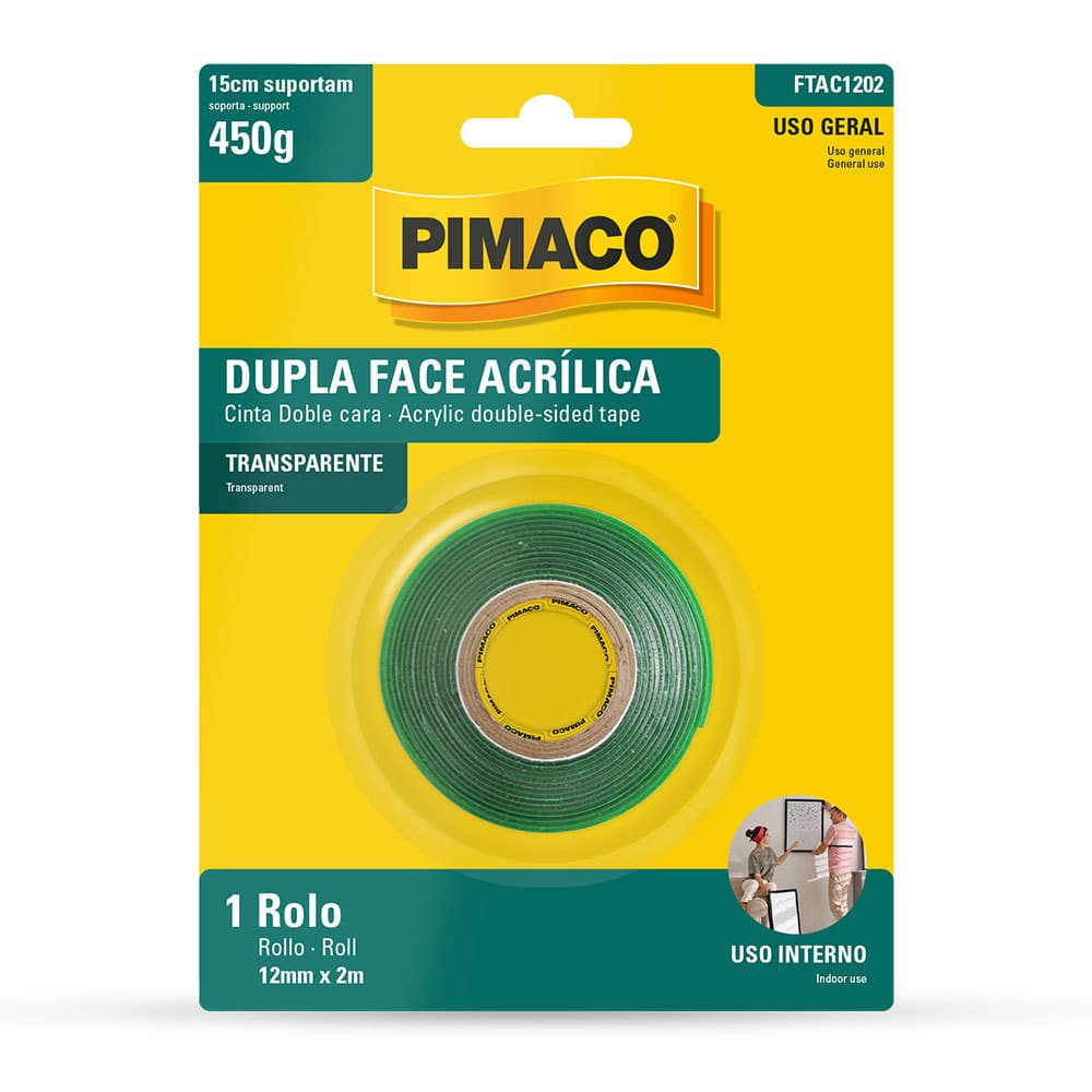 Fita dupla face acrílica 12mmX2m Pimaco