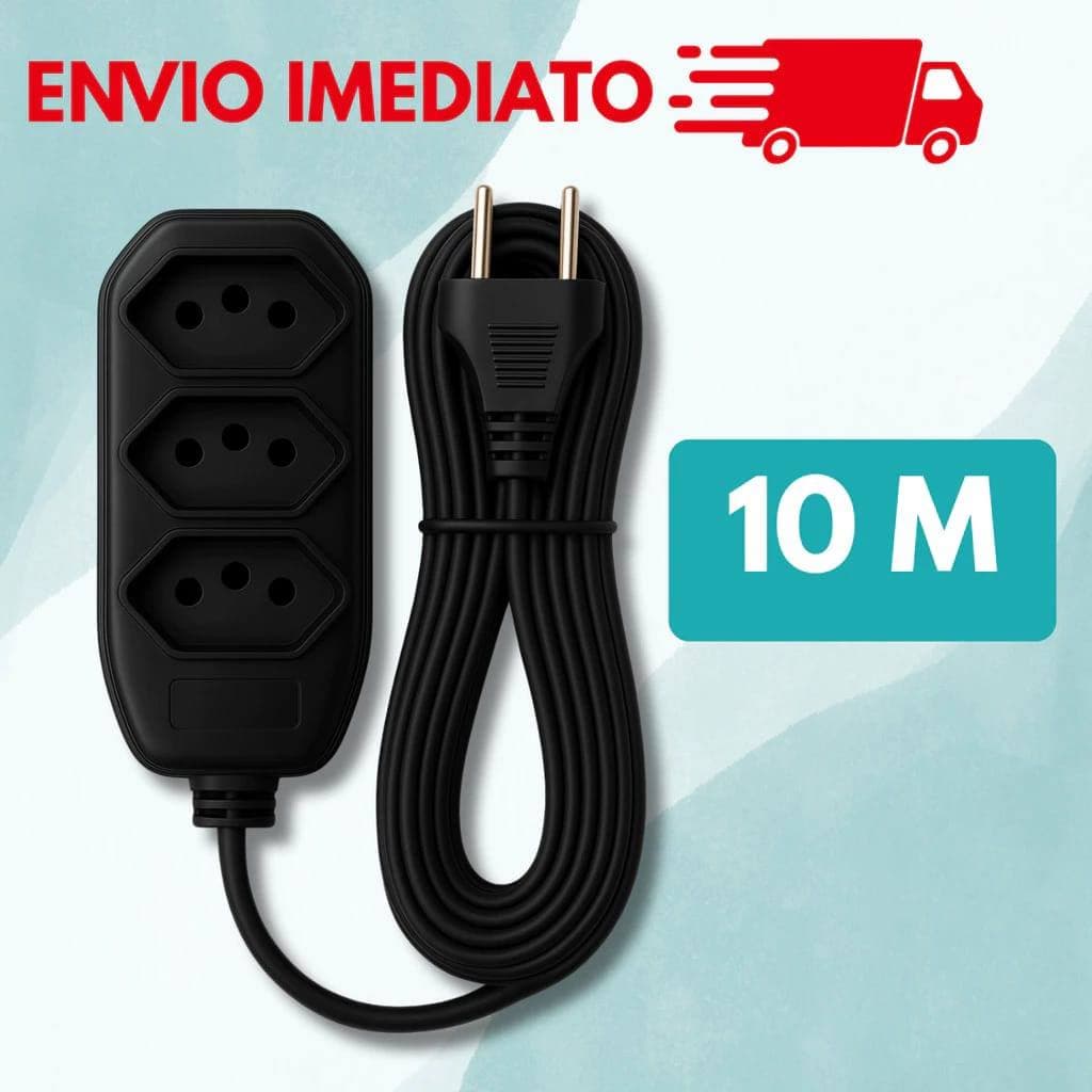 Extensão elétrica de 10 metros bivolt 110v/220v preta 3 pinos 10A brasileiro