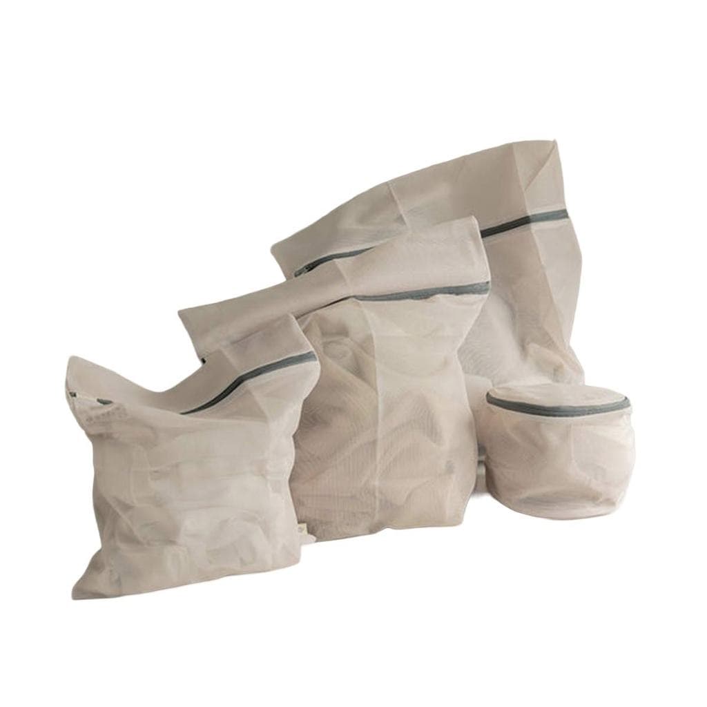 Kit Saco para Lavar Roupas e Sutiã 4 Peças com Zíper Bege