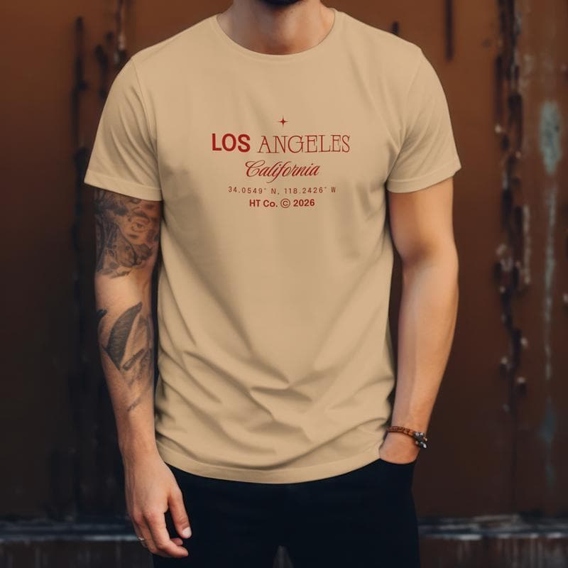 Camiseta Estampada Los Angeles California Vermelha Gringa USA Coordenadas Algodão Masculina e Feminina HT Co.