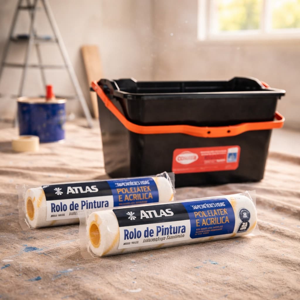 Kit Caçamba Compel com 2 Rolos Antirespingo 23cm 773-10 Atlas para Pintura de Parede de Casa