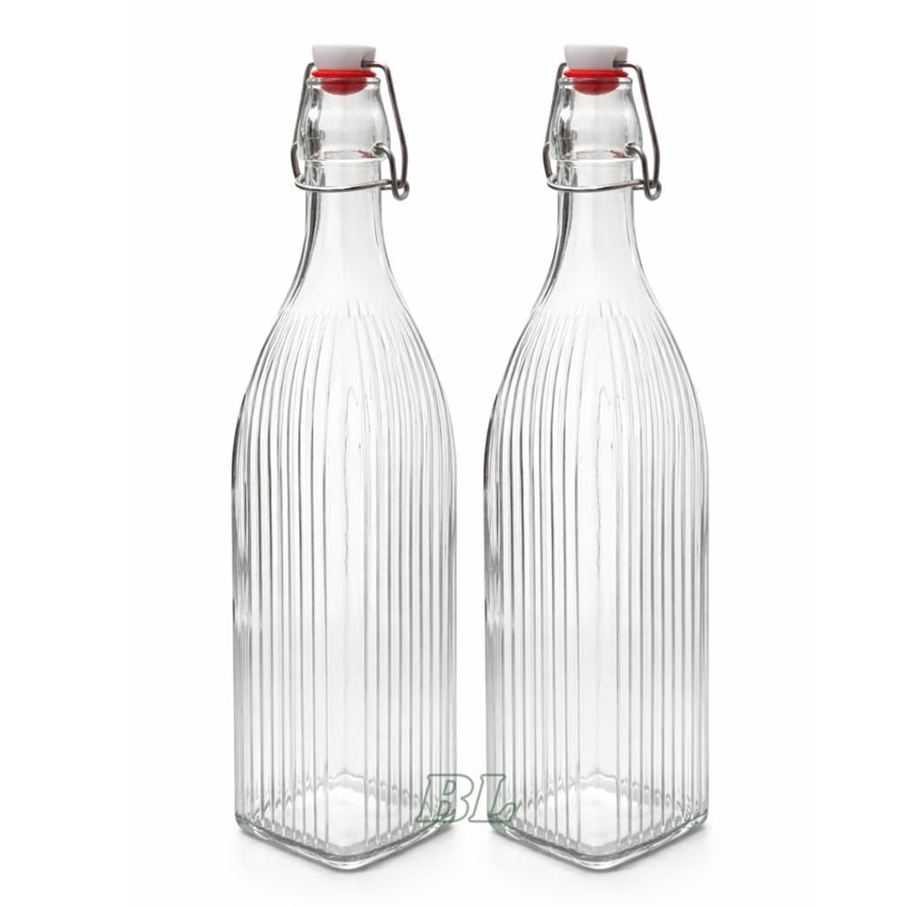 2 Garrafa 1 Litro Vidro Canelado Fecho Hermético Água, Suco e Bebidas