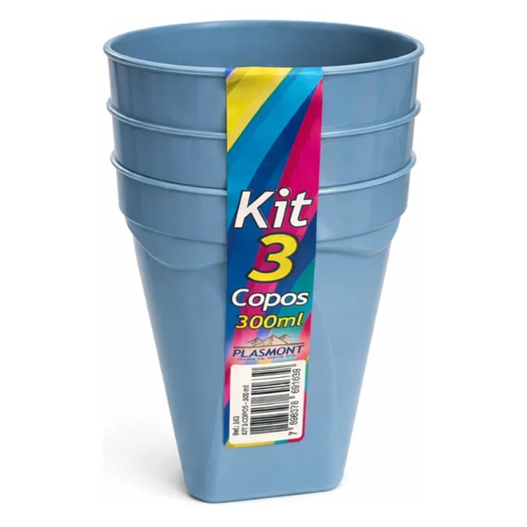 Copo de Plástico Resistente 300ml Kit 3 unidades BPA FREE