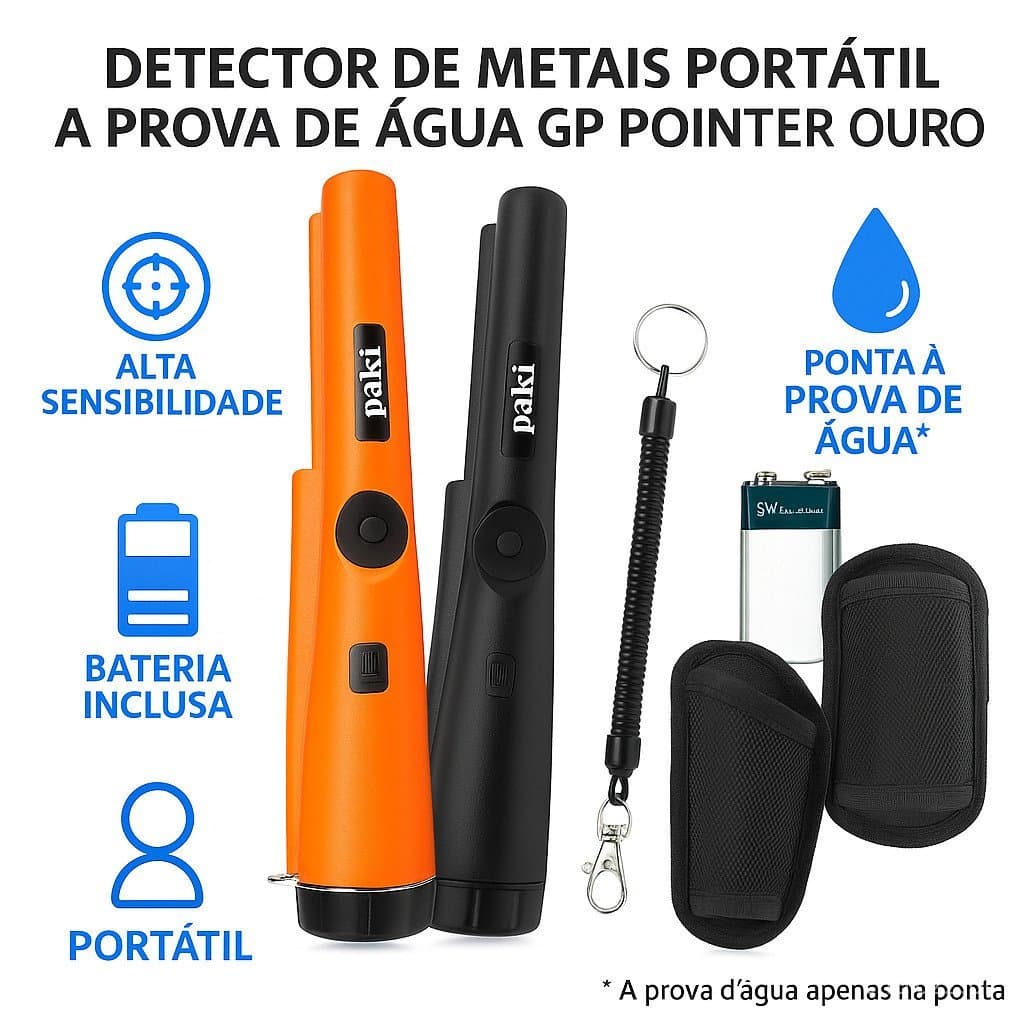 Detector de Metais Portátil Profissional à Prova d'Água com Bateria, Detector de Ouro e Prata de Alta Precisão