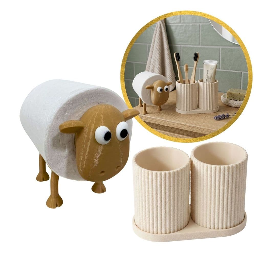 Kit Banheiro Porta Papel Higiênico + Porta Escova Duplo Bege