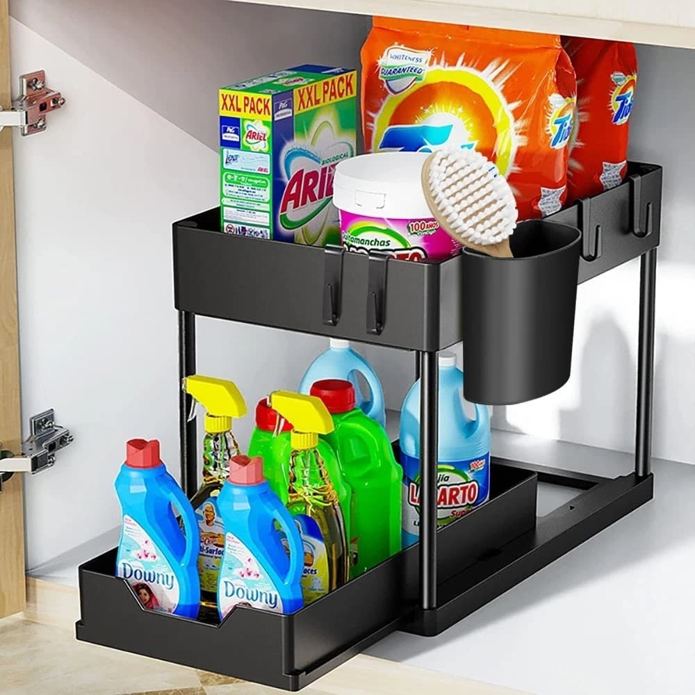 Organizador Multiuso 2 Níveis Deslizante Corrediça Armário Cozinha Prático