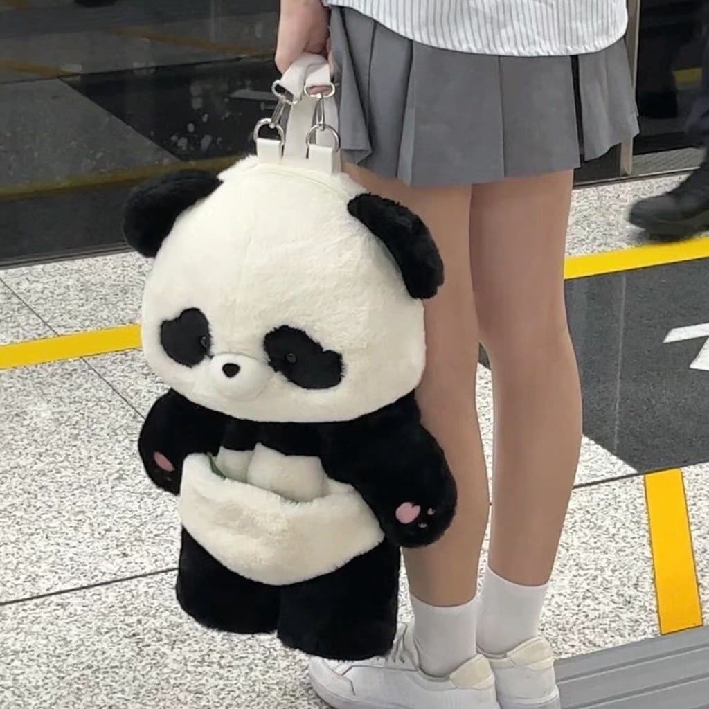 Mochila Fofa Panda Campus De Pelúcia Lolita Boneca Bolsa