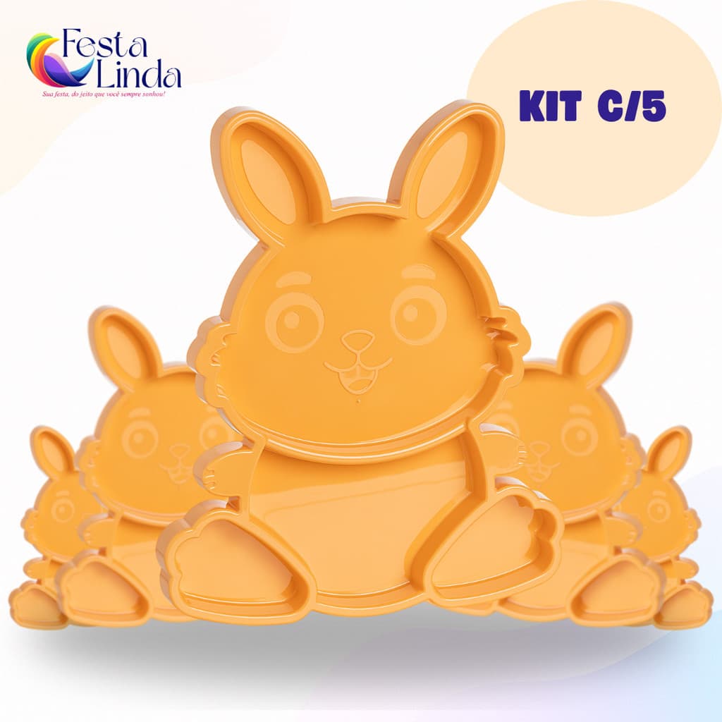 Kit 5 Bandejas Petisqueira Coelho Festplastik Diversas Cores