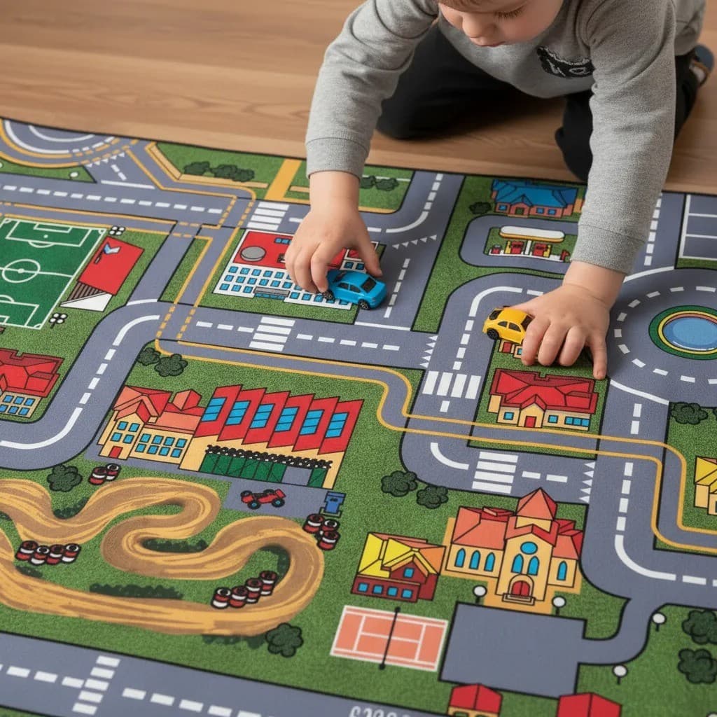 Tapete Atividades Lona Impermeavel Compacto Infantil Criança Pista Corrida Carrinho 1,00x0,50m
