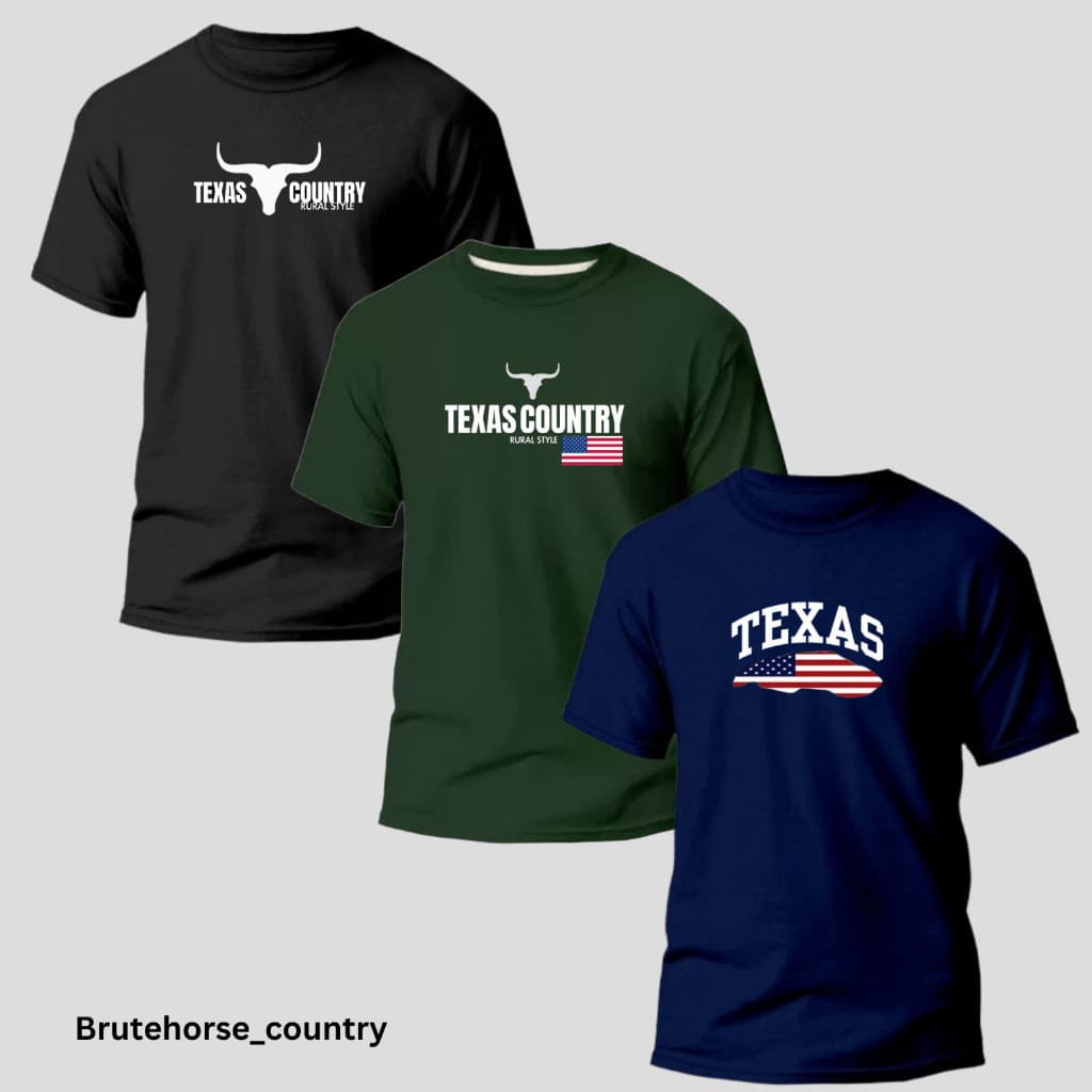 Kit 3 Camisas Country Masculina, Texas Brute Horse Country Original 100% Algodão Gola Redonda Unissex