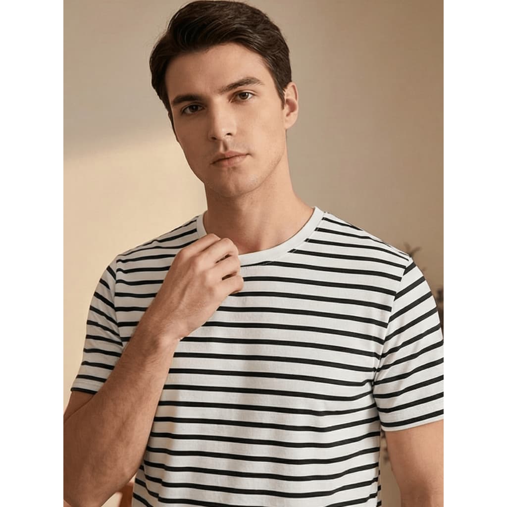 Camisetas Listradas Básicas - Viscose Elastano para Uso Diário-0973