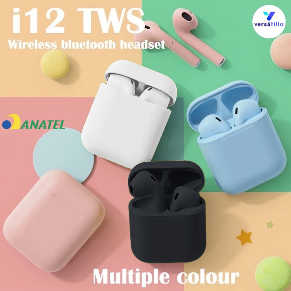Fone de ouvido embutido sem fio Bluetooth i12 Tws Inpods Macaron