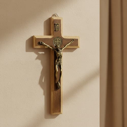 Crucifixo Cruz De Madeira E Metal 17cm Parede São Bento