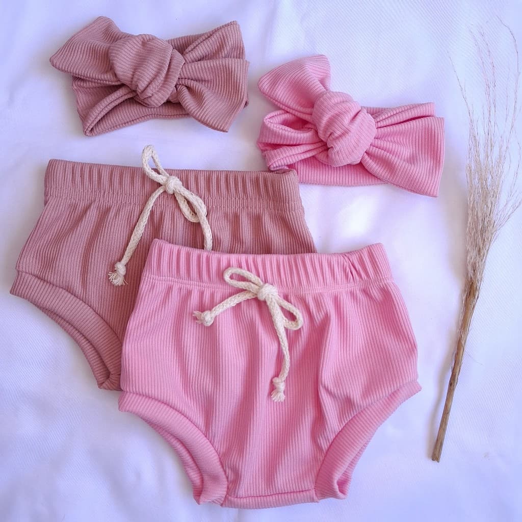 kit2 Tapa Fralda calcinha Com Faixa Laço Turbante Menina Canelado bloomer shorts verão praia piscina