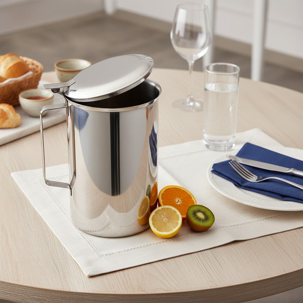 Jarra de Inox 2L com Tampa e Aparador de Gelo Água Buffet Hotel Casamento Suco Aço Inoxidável