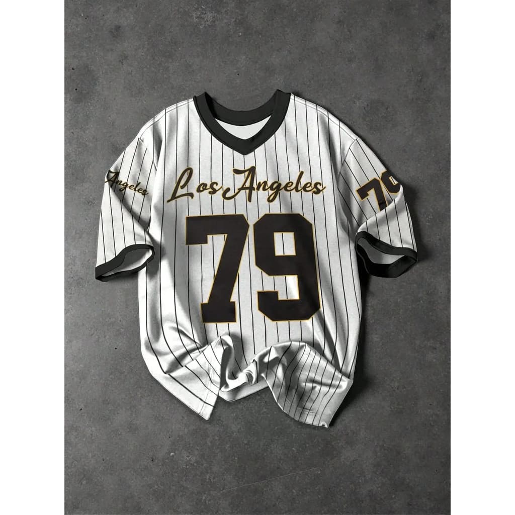 2025 Verão Nova Camiseta Com Decote Em V Esportes Masculinos Impresso De Manga Curta retro Beisebol Chique