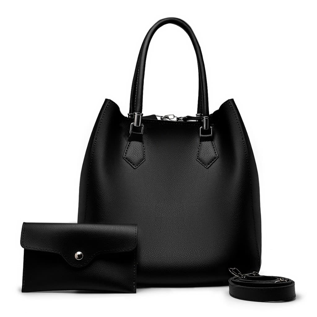 Bolsa Feminina Saco Alças Transversal Couro Sintético Ombro Premium Moderna Alça Ajustável Preto