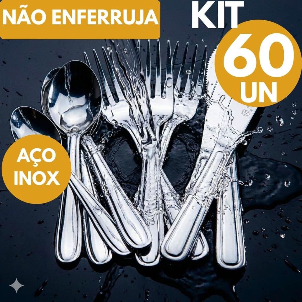 Kit Talheres Aço Inox 60 Não Enferruja Durabilidade Praticidade Super Resistente Família Cozinha