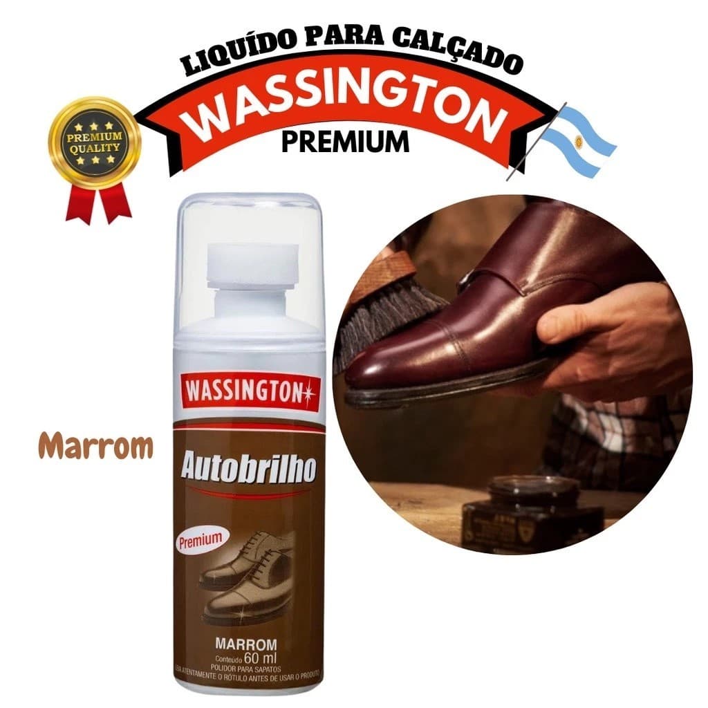 Cera Liquida Wassington Brilho e Proteção Para Calçados Botinas Botas Sapatos Polidor Marrom 60ml